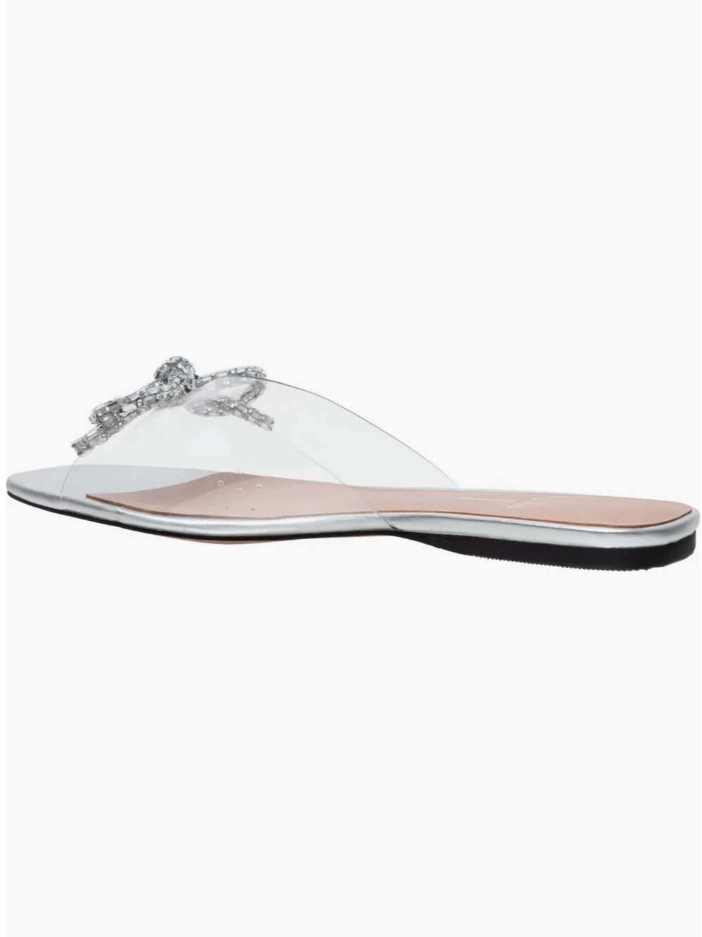 Linea Paolo “Leigh” Clear Slide Sandals Silver Crystal Bow & Nude Jelly Base - Picture 11 of 13